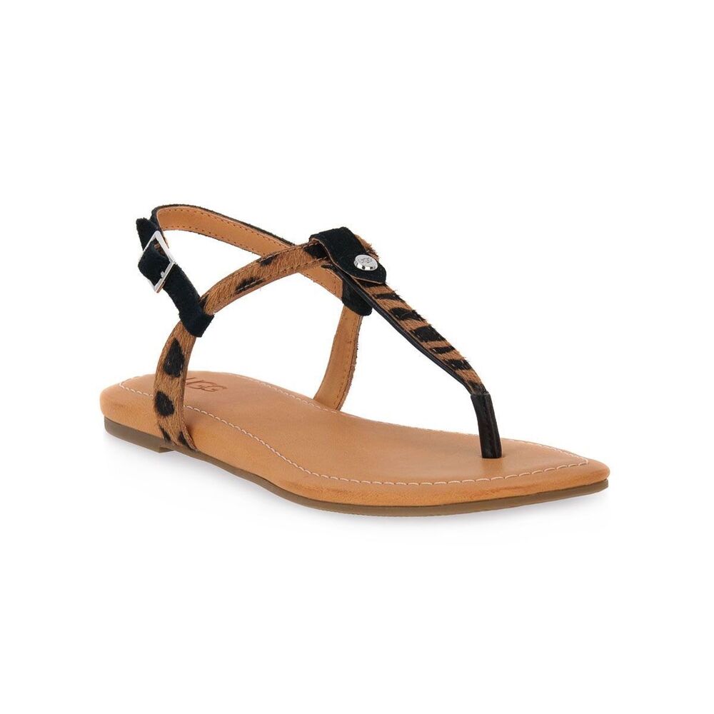 UGG Maddena T-Strap Calf Hair Buckle Sandal in Butterscotch Size 8.5